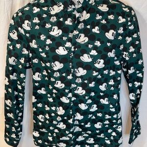 H&M Men's Size S Disney Mickey Mouse Green Button-up Shirt All Over Print